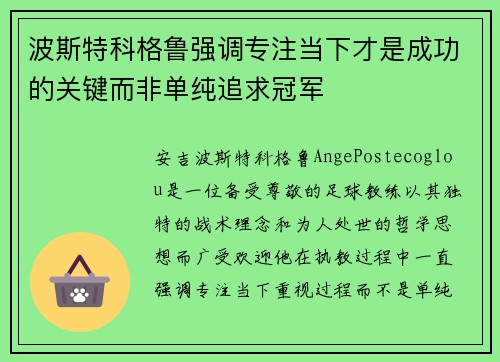 波斯特科格鲁强调专注当下才是成功的关键而非单纯追求冠军 波斯特科格鲁强调专注当下才是成功的关键而非单纯追求冠军